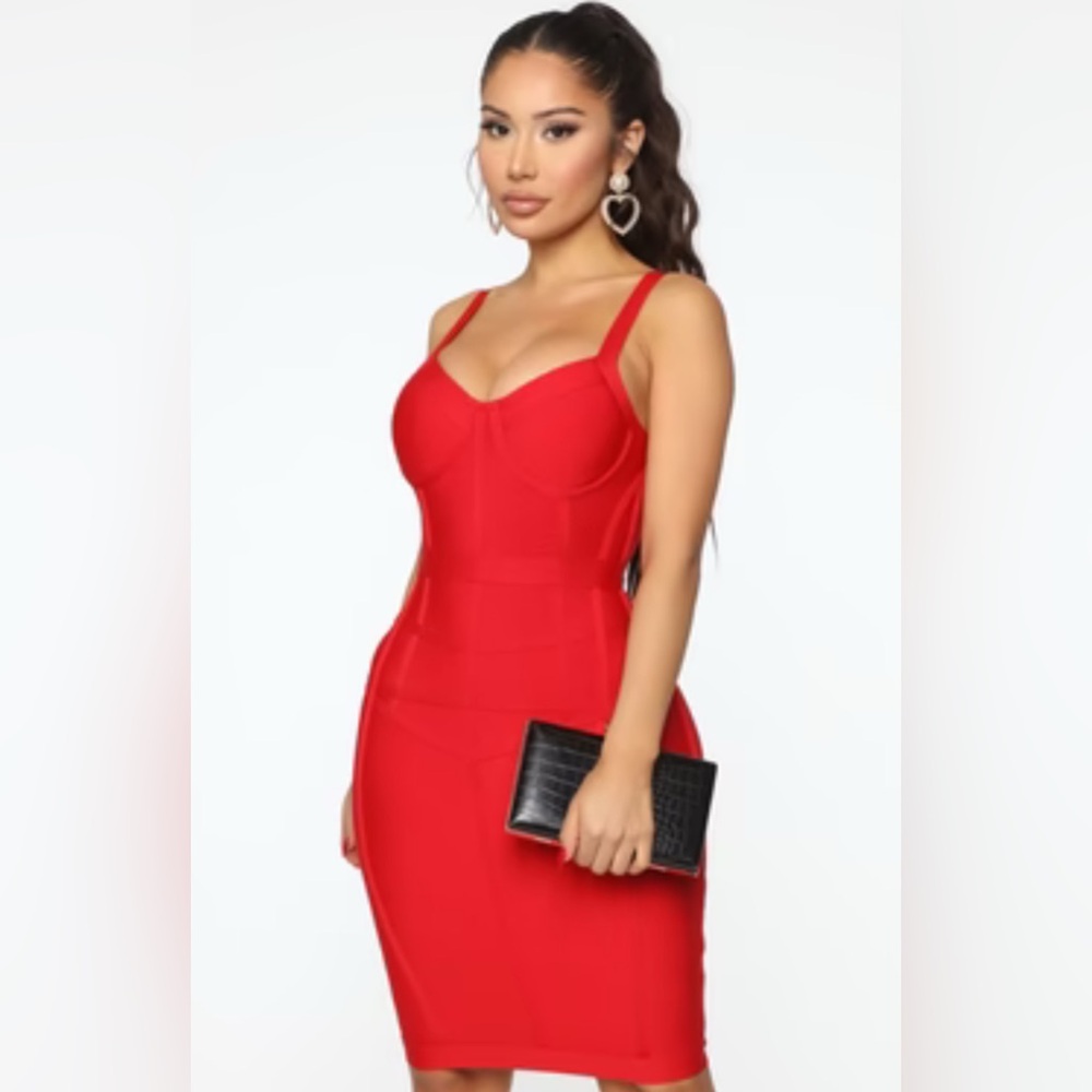 Fashion Nova Red That’s My Type Bandage Midi Dress Size XL New with Tags, HOT